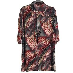 Creme De Silk Shirt Mens Large Short Sleeve Button Up Abstract Graphic Vintage